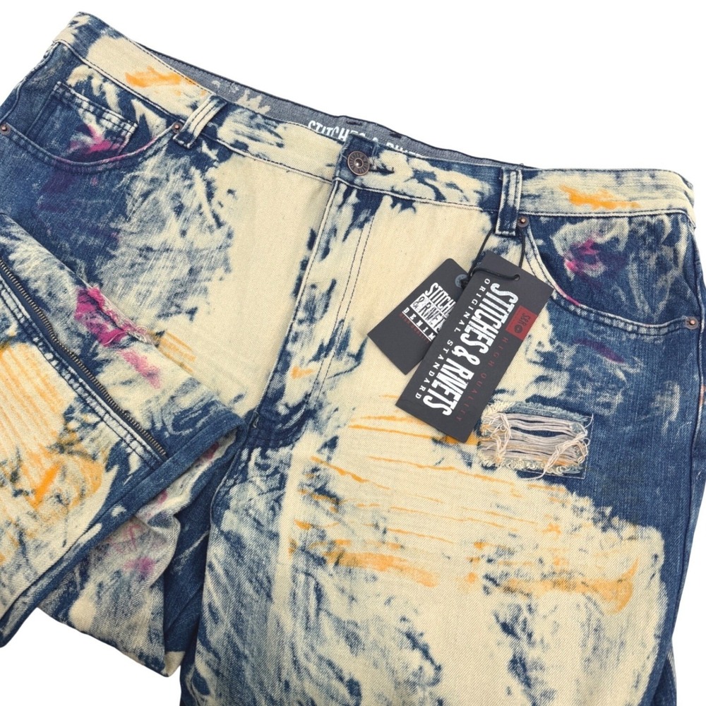 Stitches & Rivets Jeans Mens 45x30 (Tag 46x32) Blue Acid Wash Streetwear NEW